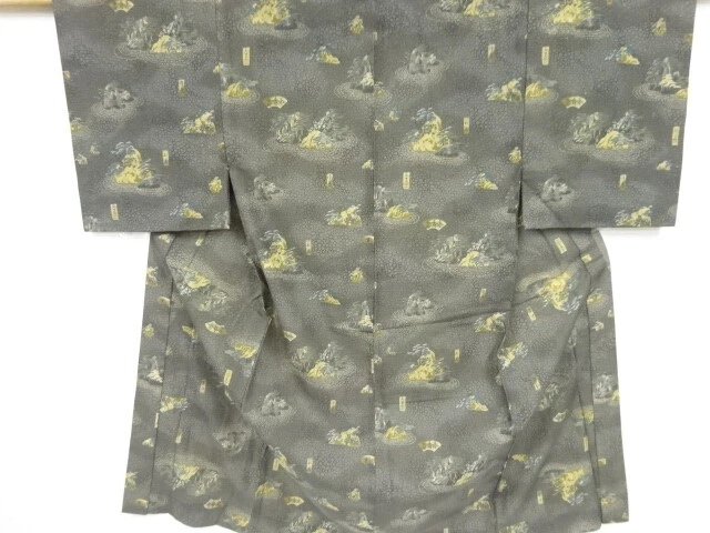 40728# Japanese Kimono / Antique Hitoe Mens Juban / Scenery