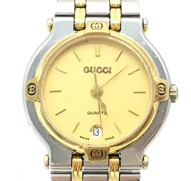 GUCCI Wristwatch Silver Gold Quartz Swiss 9000L Vintage 【Excellent+++++】