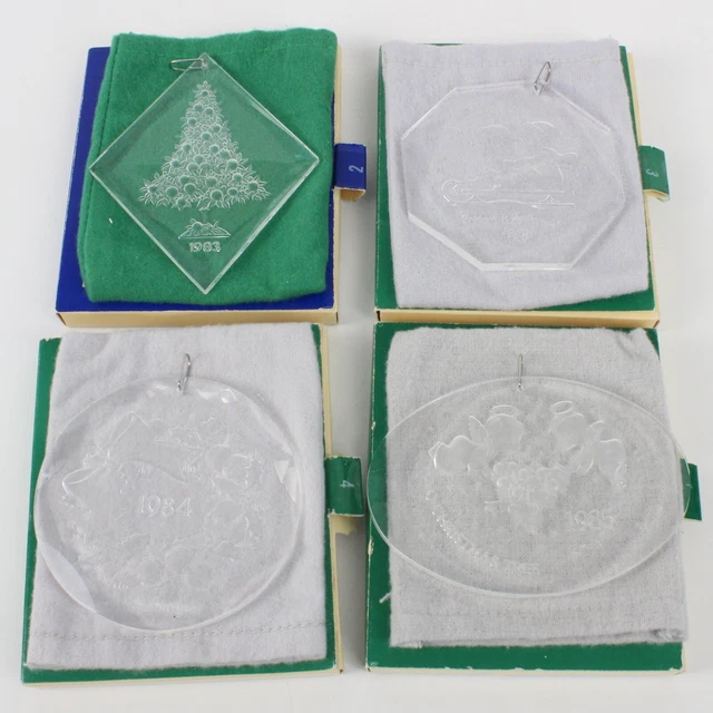 Crystal Clear Acrylic Ornament Lot of 4 Vintage 1980s Christmas Tree Sled Wreath