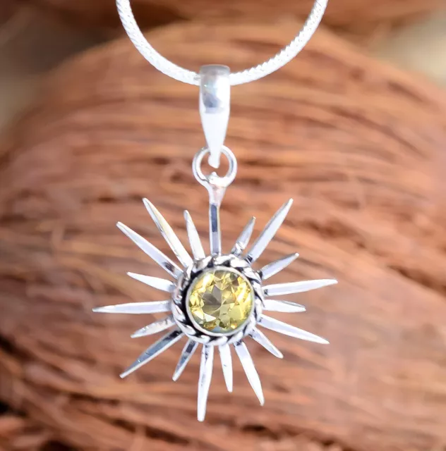 Collana con pietre preziose topazio citrino giallo Ciondolo sole fatto a...