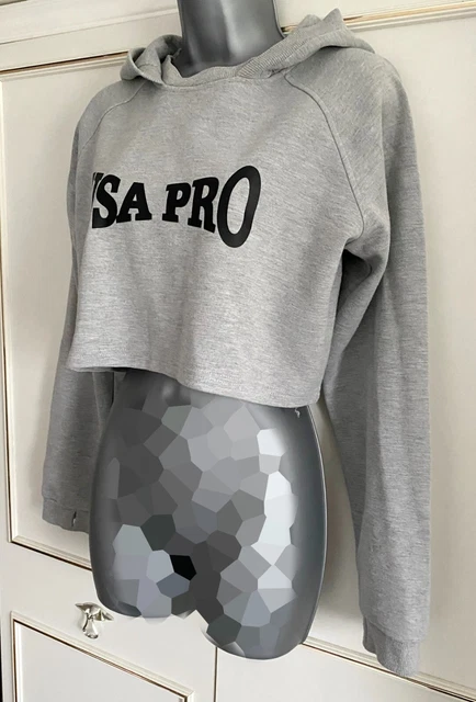 USA Pro Grigio Logo Tagliato Felpa con Cappuccio Donna Ragazze 2