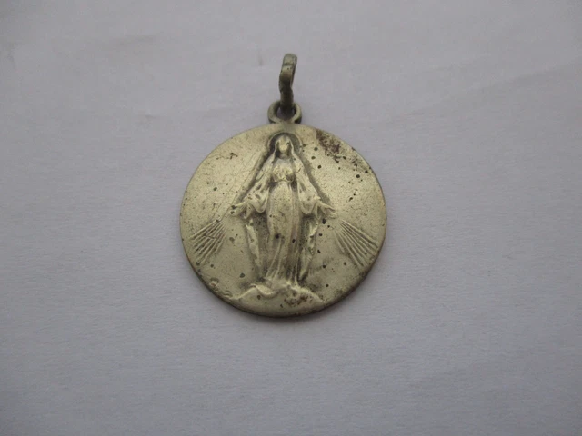 Médaille Religieuse Vierge Marie En Or Rose 18k - Vintage Circa 1880, Occasion, Pendentif Collier