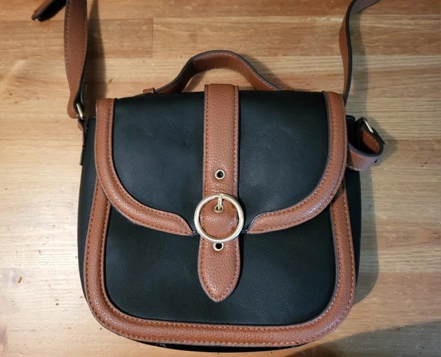 Time and Tru Women's Faux Leather Crossbody Handbag Black and Brown Purse Wallet