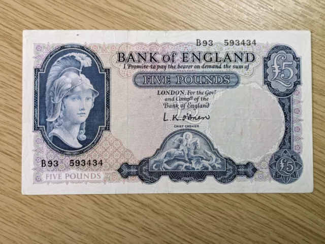 Bank of England £5 pound O'Brien 1957 (B277) ...