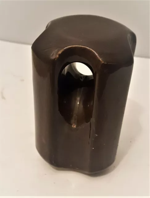 * Vintage Brown Porcelain Ceramic Insulator - 4-1/2" X 3" - Pole Connector Phone