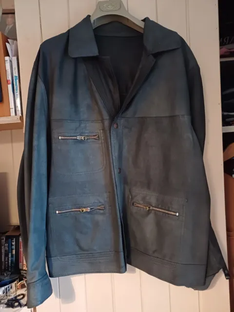 Vintage Giorgio Emporio Armani Jeans Reversible Leather Jacket Coat 54 Xl Xxl