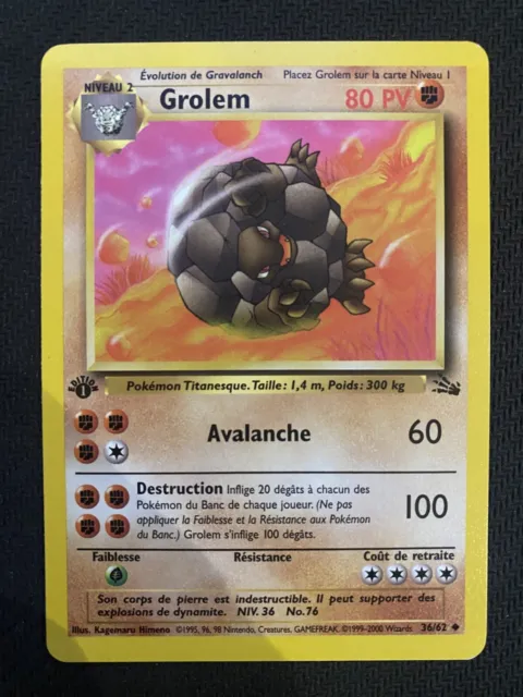 Carte Pokémon Grolem 36/62 édition 1 Unco - Bloc Wizards Fossile FR