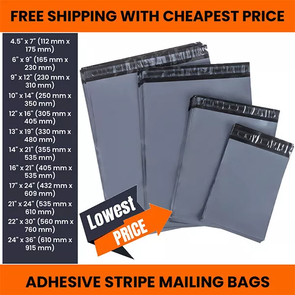 Grey Mailing Bags Adhesive Clear Stripe Poly Postal Parcel Packaging Mailers