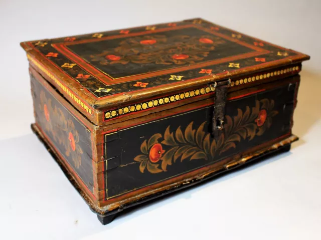 19th c. American Folk Art Enameled & Gold Stenciled Box c. 1860 (12.75"x9.5"x6") 2