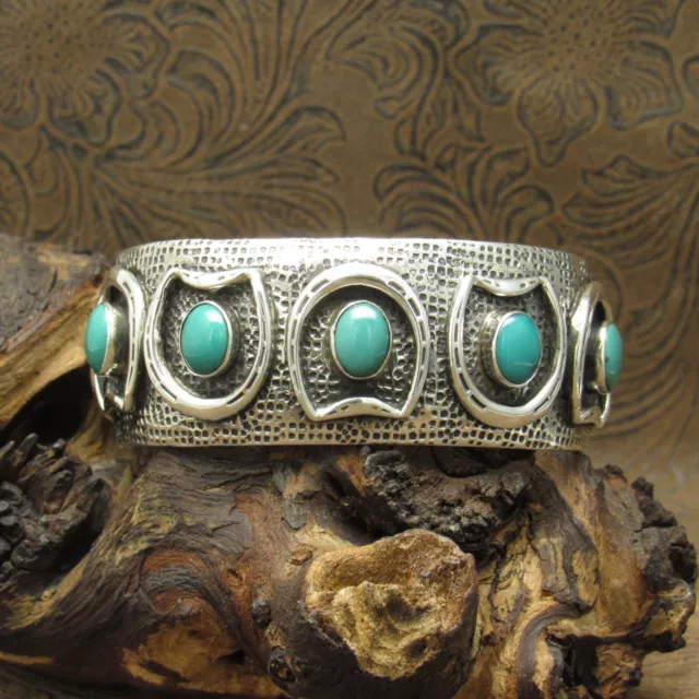Sterling Silver Turquoise Multi-Stone Texturized Cuff Bracelet+