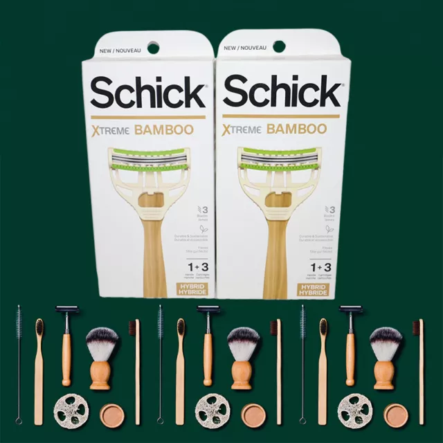 Schick Xtreme 3 Bamboo Hybrid Disposable Razor 1 Handle 3 Cartridges - Pack of 2