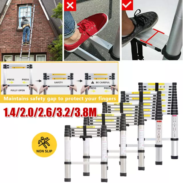 1.4M-3.8M Heavy Duty Multi-Purpose Aluminium Telescopic Ladder Extendable Home