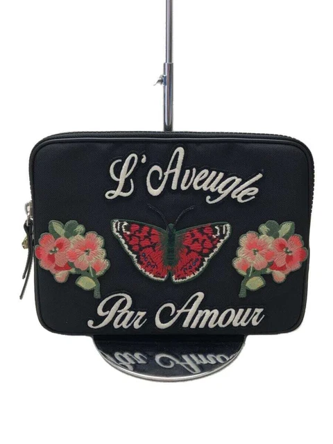 GUCCI #71 Embroidered Laptop Case Clutch Bag Cotton Black