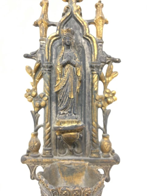 Bénitier Régule Doré Vierge Lourdes XIX EME Antique Stoup 19 th