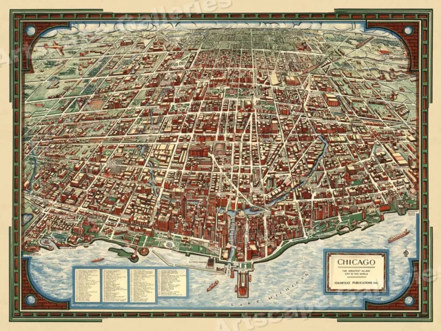 1938 Chicago Historic Vintage Style Pictorial Wall Map - 24x32