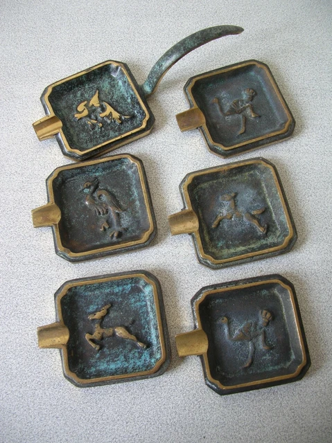 Lot De 3 Cendriers Anciens En Laiton Cloisonné - Forme De Cygne - Art Nouveau - Manufrance France