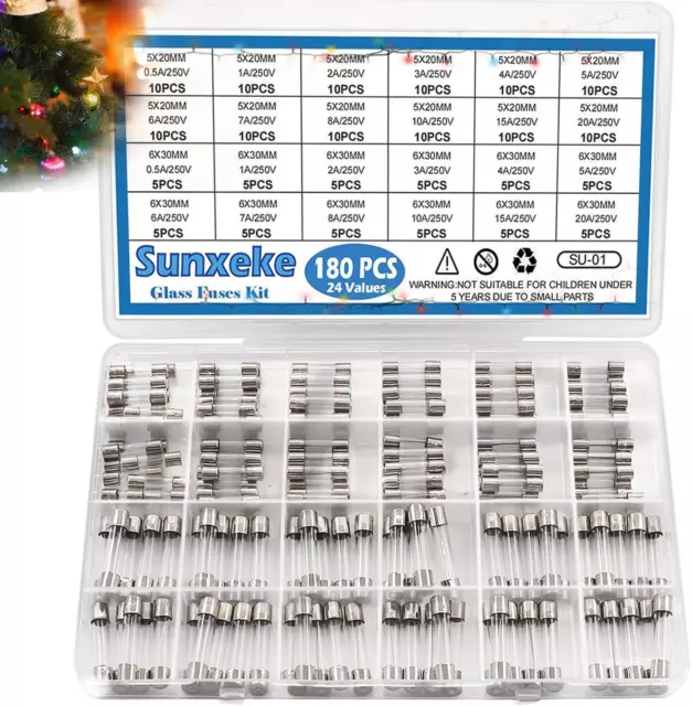 Kit Surtido de Fusibles de Vidrio de Soplado Rapido de 250 V 24 Valores 0,5 A