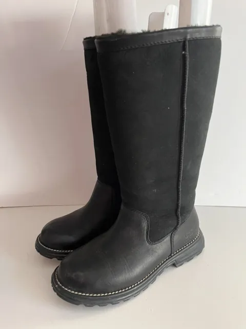 UGG Womens Brooks Boots Black Leather Tall Shearling Winter Boots Size 6