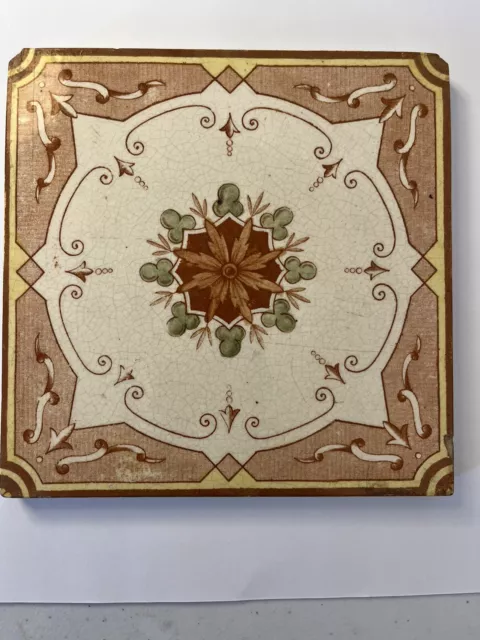 Antique Victorian tile  Aesthetic Movement Art Nouveau 6x6 late 1800 early 1900