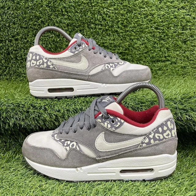 NIKE AIR MAX 1 Grey Suede Leopard Red White Trainers Size UK 4