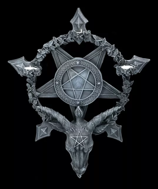 Wandrelief Teelichthalter - Baphomet Pentagramm - Gothic Wandkunst Ziege Deko