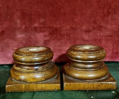 2 Turned wood base newel post finial Antique french architectural salvage 1"65