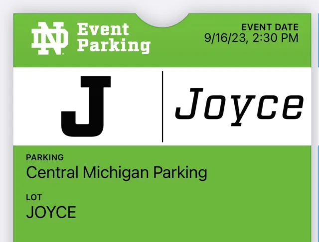 Notre Dame vs Central MI Joyce Parking Pass