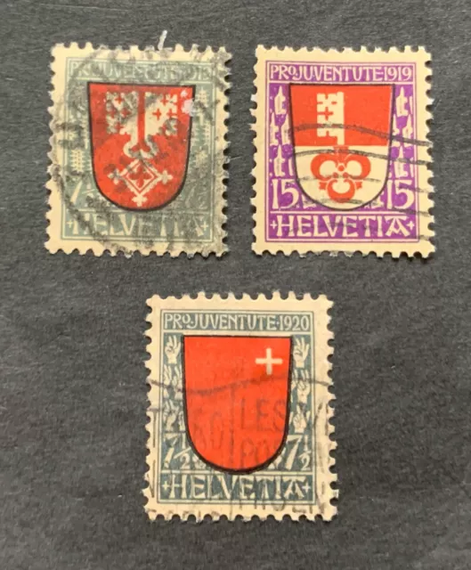 Switzerland Suisse 🇨🇭 1919-1920 - 3 used stamps - Michel No. 149, 151, 153