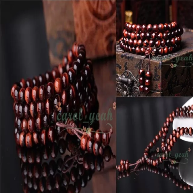 6mm Red Tiger's Eye 108 Beads Amulet Bracelet Women Ethnic Semi-Precious Stones