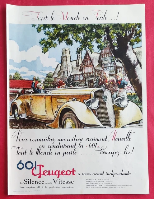Publicité ancienne automobile Peugeot 601 - 1935 issue de