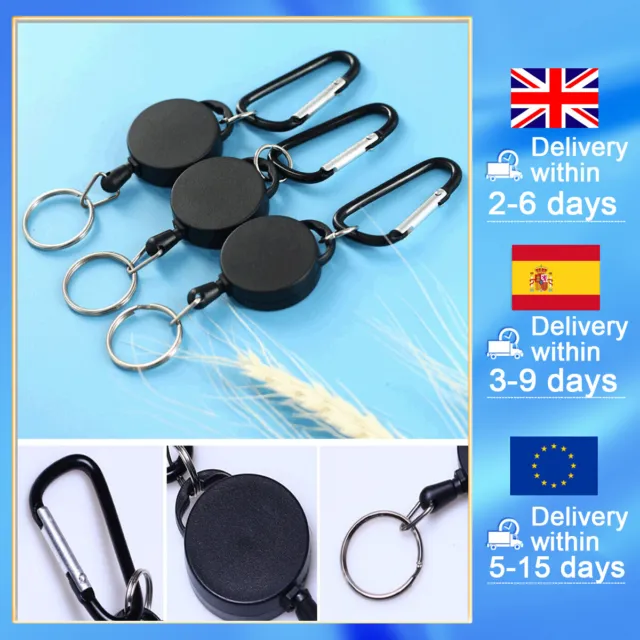 2-20Pcs Retractable Stainless Steel Keyring Pull Key Chain Recoil Heavy Duty UK