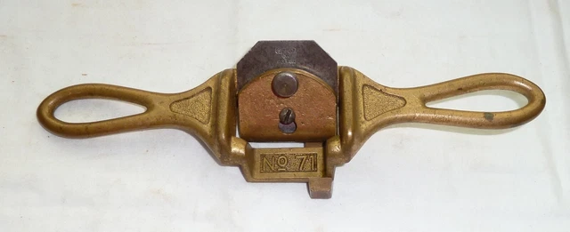 No. 71 Stanley Brass Rabbet Spoke Shave With Fence & Sweetheart Logo on Cutter