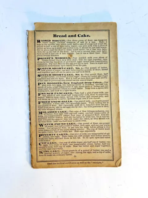 Antique 1800 "Bread and Cake" Almanac/Medical Receipts Cookbook