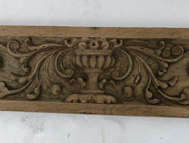 Antique French hand Carved Wooden Door Panel Pediment Reclaimed Architectural Fl 2