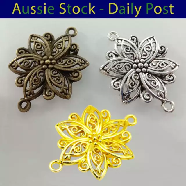 5pcs 40x28mm Antique Bronze Silver Plated Flower Style Handmade Charms Pendant D