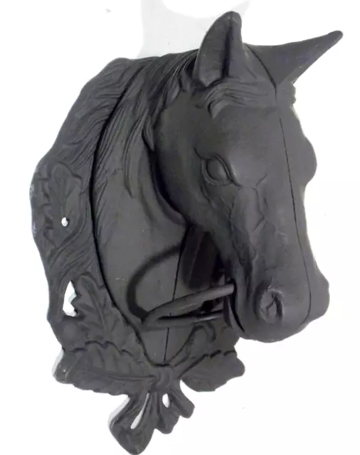 Large Cast Iron Painted Horse Head with Ring Hitching Post Western Wall Mount