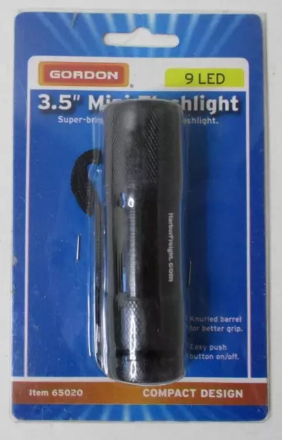 Gordon 3.5" Mini Flashlight 9 LED; Knuried Barrell For Better Grip; Easy Button