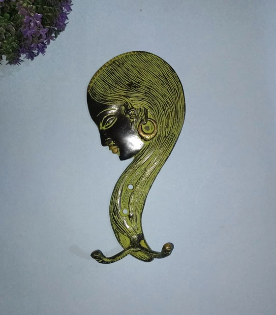 Tribal Lady Key Chain Holder Stylish Girl Side Face Brass Garden Wall Hook HK594