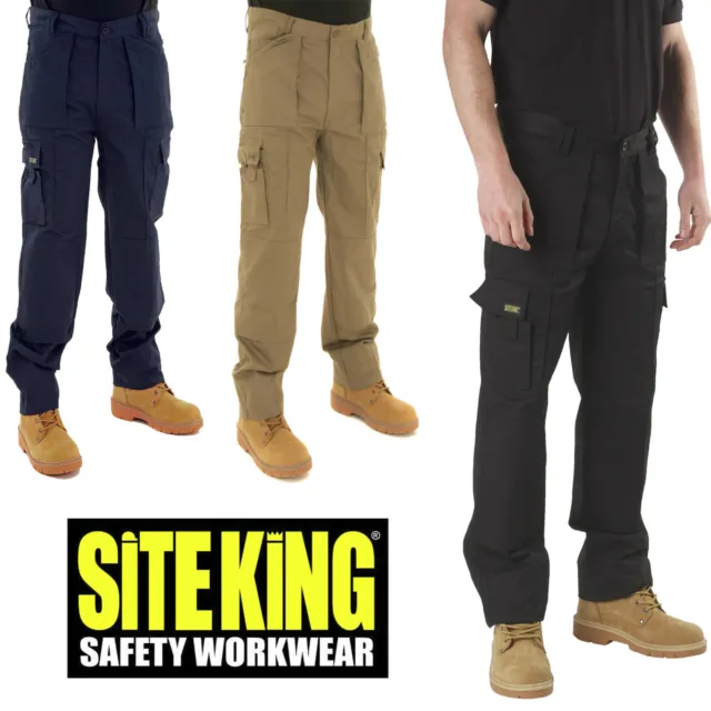 SITE KING Mens Combat Multi Pocket Army Action Work Trousers & Knee Pad Pockets