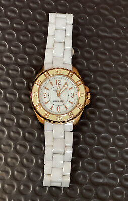 Anne Klein Womens Crystal White Gold Tone Ceramic Watch #9310 Y121E Size O/S