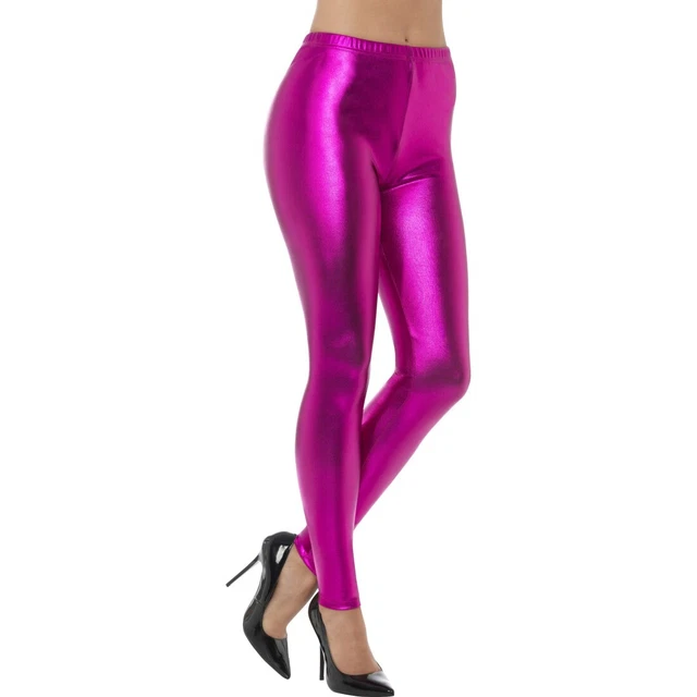 Leggins pantaloni lucidi rosa - L 42-44 - leggings metallici pinke pantaloni lucidi