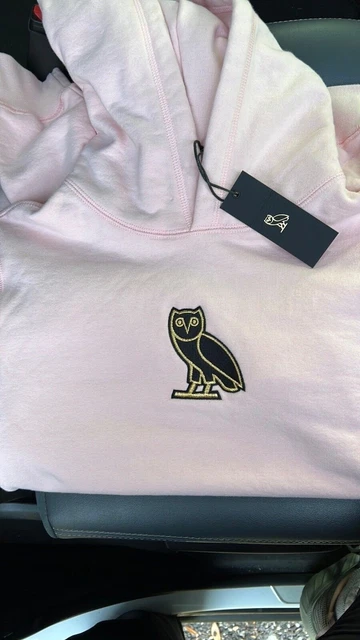 Octobers Very Own OVO Owl Embroidered Sweatshirt Hoodie Size Small Pink Drake