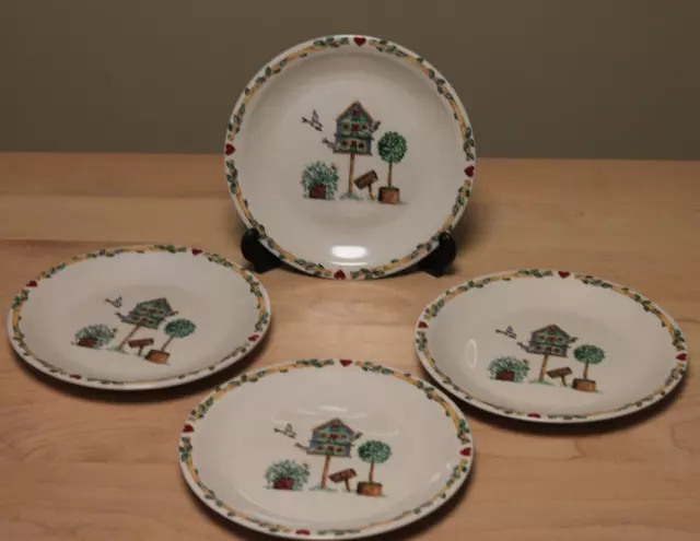 Thomson Pottery Birdhouse 7-3/4" Salad/Desert Plates Set Of 4 Thompson heart