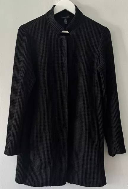 EILEEN FISHER Black Jacket  Blazer Waffle Knit Organic Cotton Lagenlook Medium
