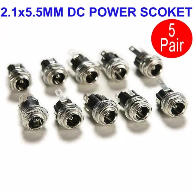 10 Pcs 5.5 X 2.1 Mm Female Metal Panel Mount Socket Dc Power Connector Jack Plug