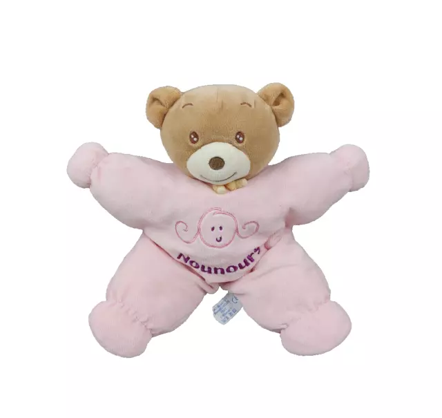Doudou semi plat peluche ours NOUNOURS marron rose fille 28 cm