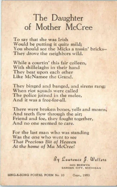 1953 SING ALONG Postal Poem 