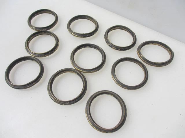 Antique Brass Curtain Rings Victorian Holder Hangers Vintage Gilt x10 - 3"W