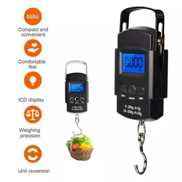 Digital Travel Fish Luggage Postal Hanging Hooks Electronic Weighing Scale 50kg