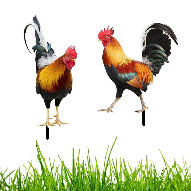 2Pcs Rooster Chicken Statue Outdoor Garden Decoration Yard Art Figure Sculptures